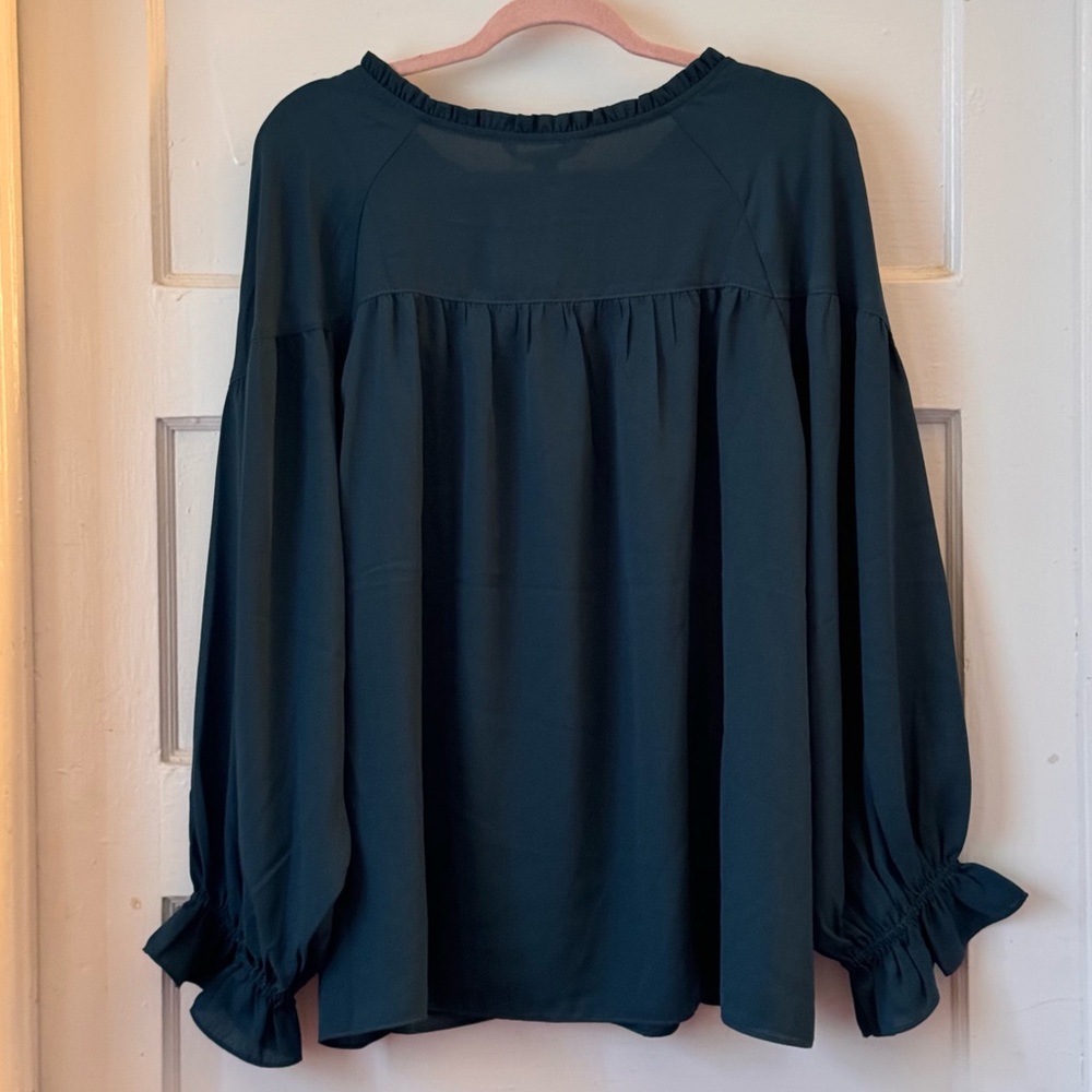 Zac & Rachel Dark Teal Peasant Lace Details Long Bell Sleeve Top Size 2X NWT - Picture 3 of 13